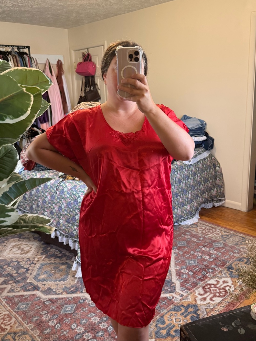 Hugo vintage red midi slip dress
